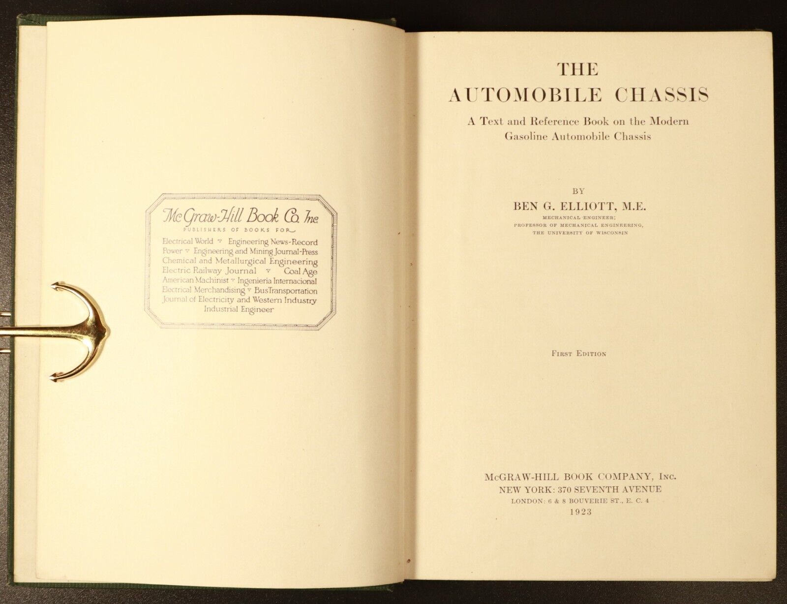 1923 The Automobile Chassis BG Elliott Antique Automotive Book McGraw Hill 1st