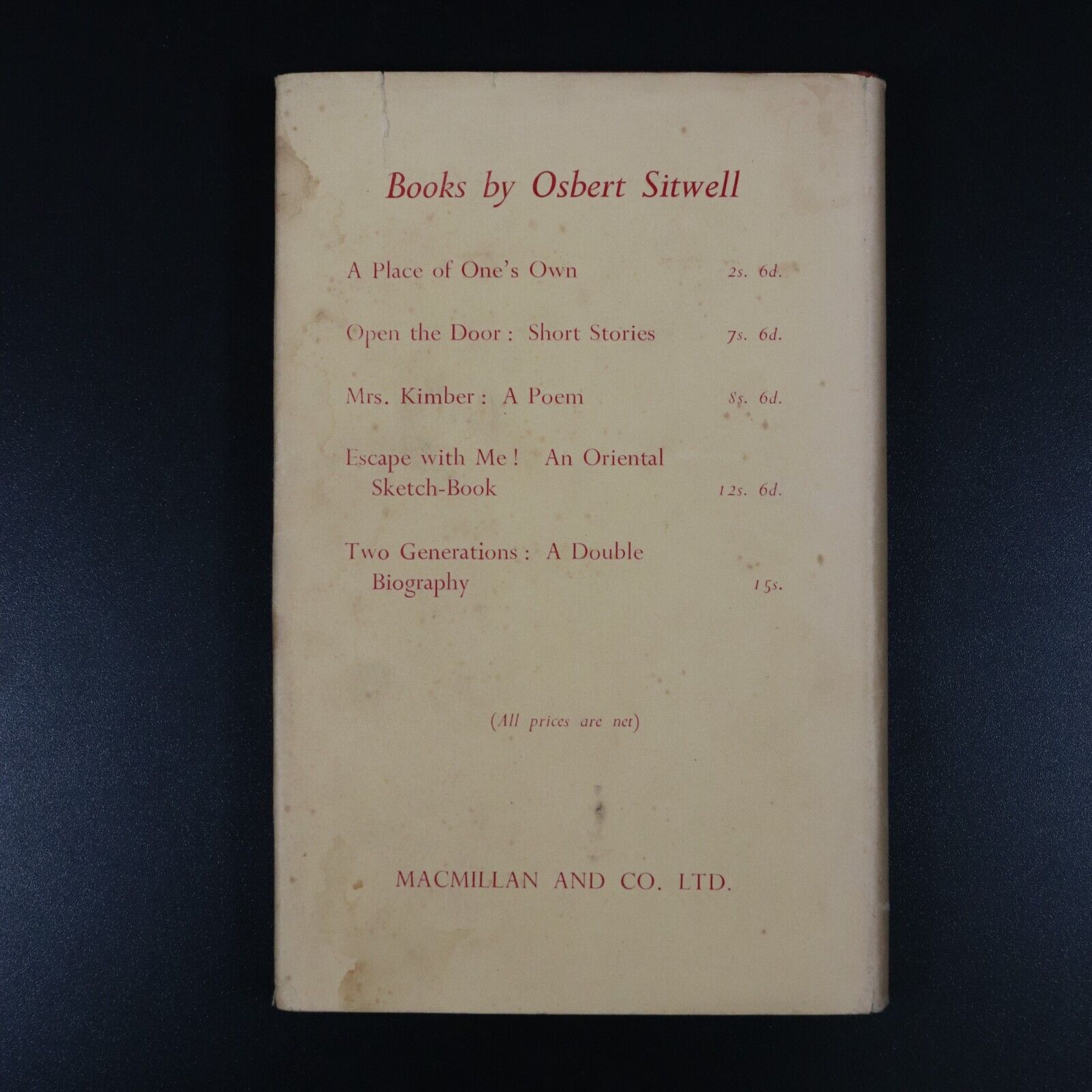 1944 Sing High Sing Low Essays by Osbert Sitwell Antique English Literature Book