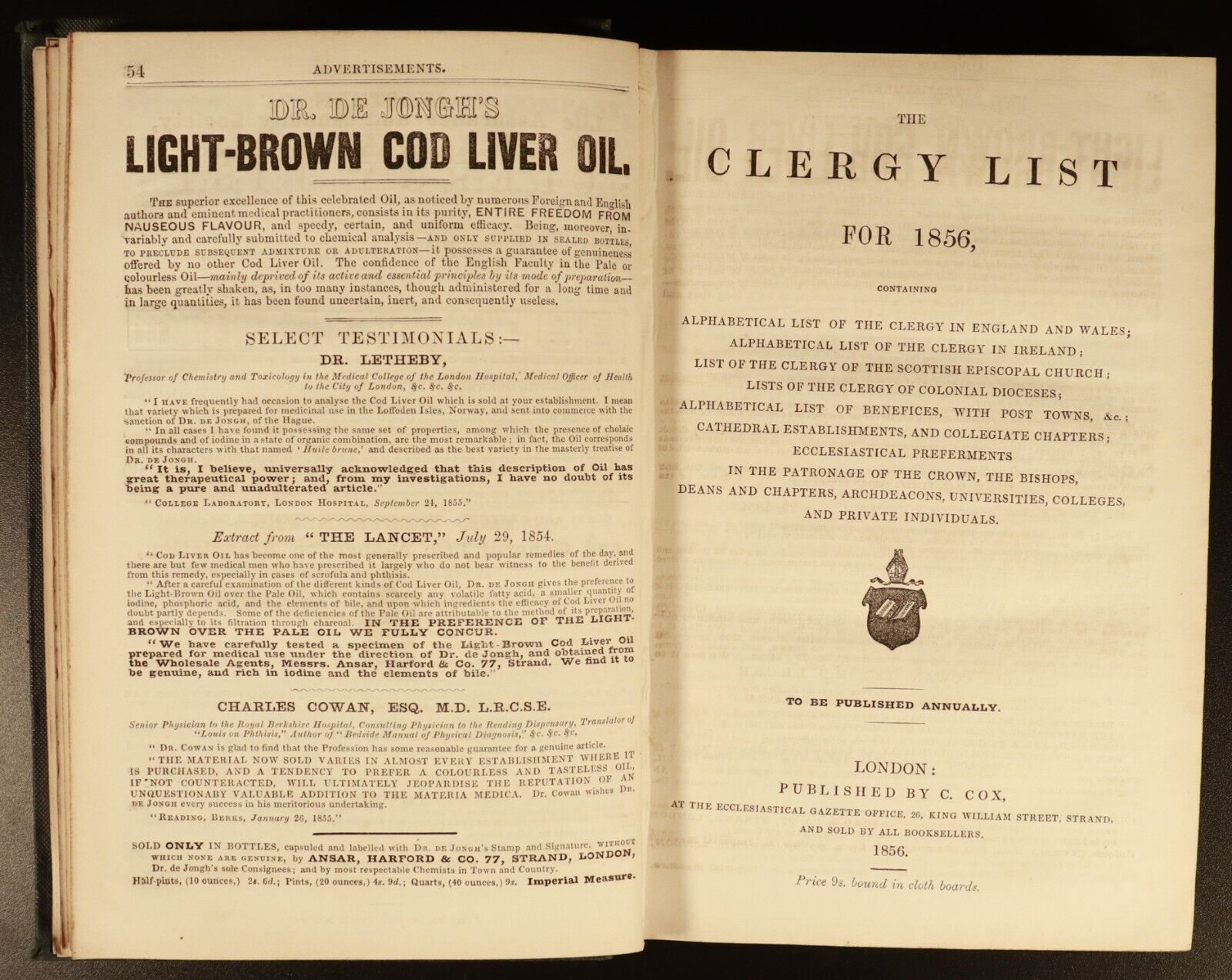 1856 The Clergy List For 1856 Antiquarian British Religious History Book