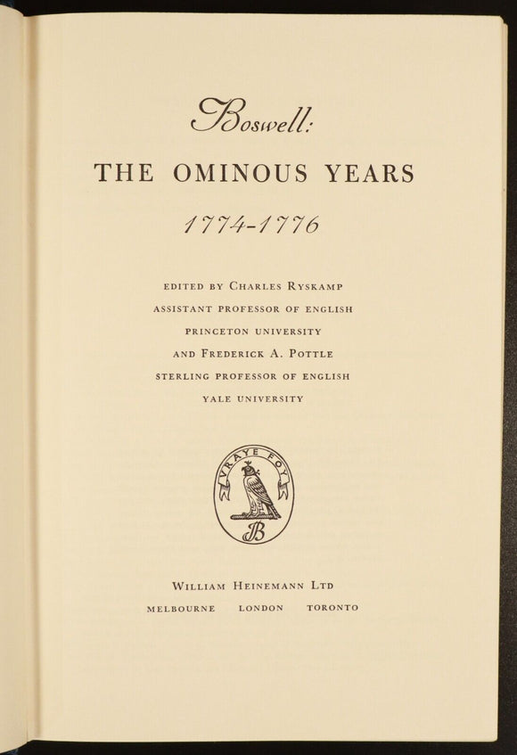 1963 Boswell: The Ominous Years 1774-1776 Vintage Scottish History Book
