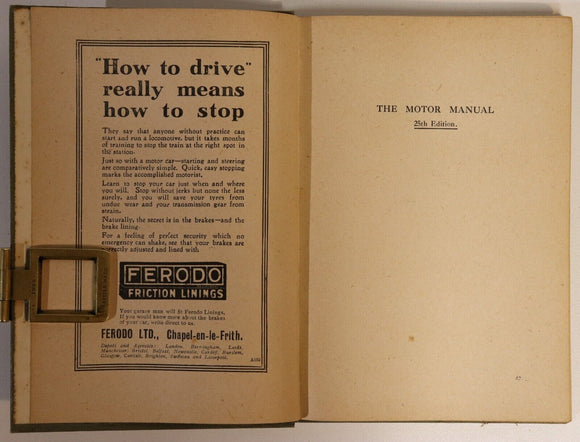 c1925 The Motor Manual 25th Edition Antique British Automotive Reference Book