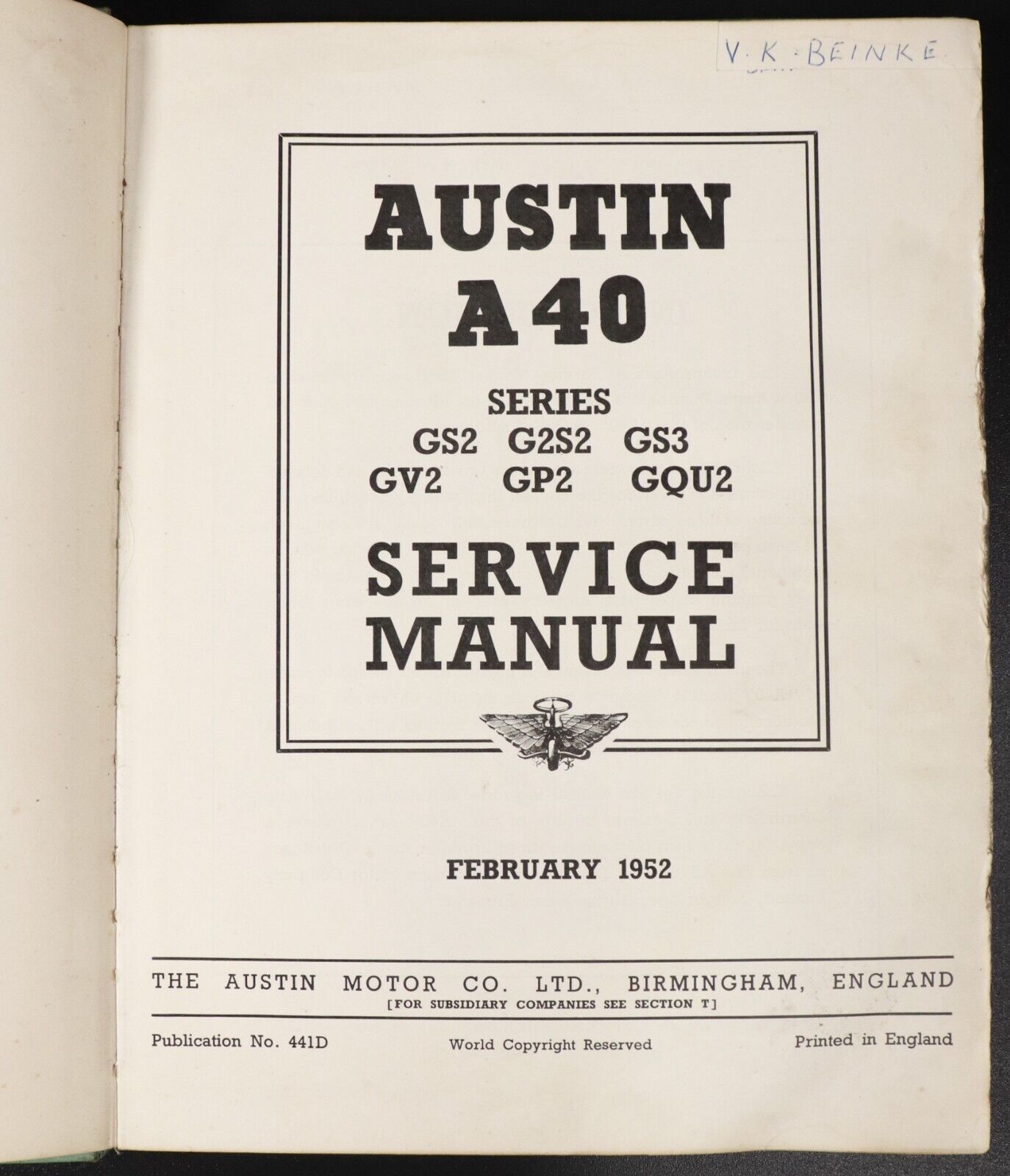 1952 Austin A40 Service Manual Vintage Automotive Reference Book Made In England