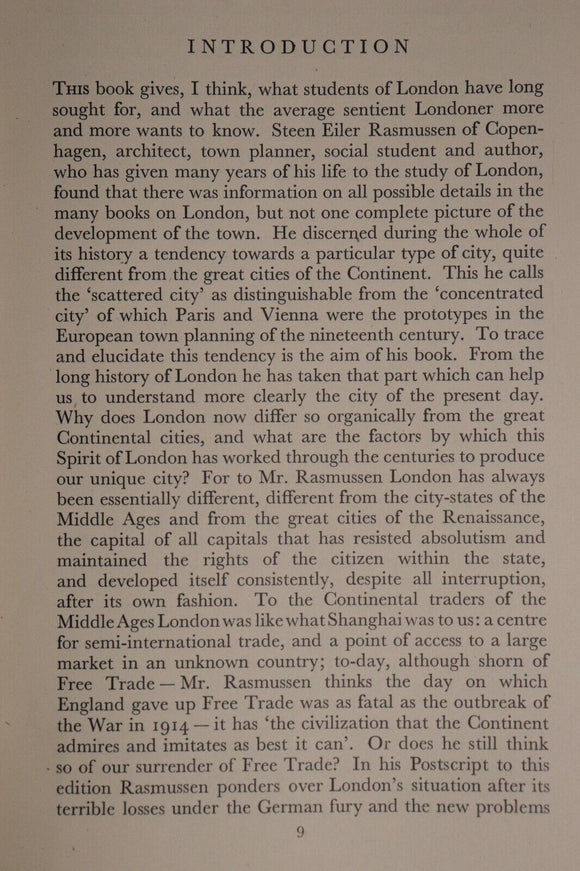 1948 London: The Unique City by Steen Eiler Rasmussen Antique History Book