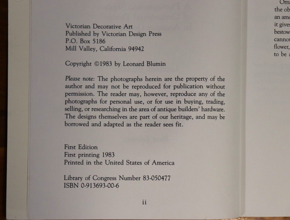 1983 Victorian Decorative Art by L Blumin Antique Doorknobs Reference Book