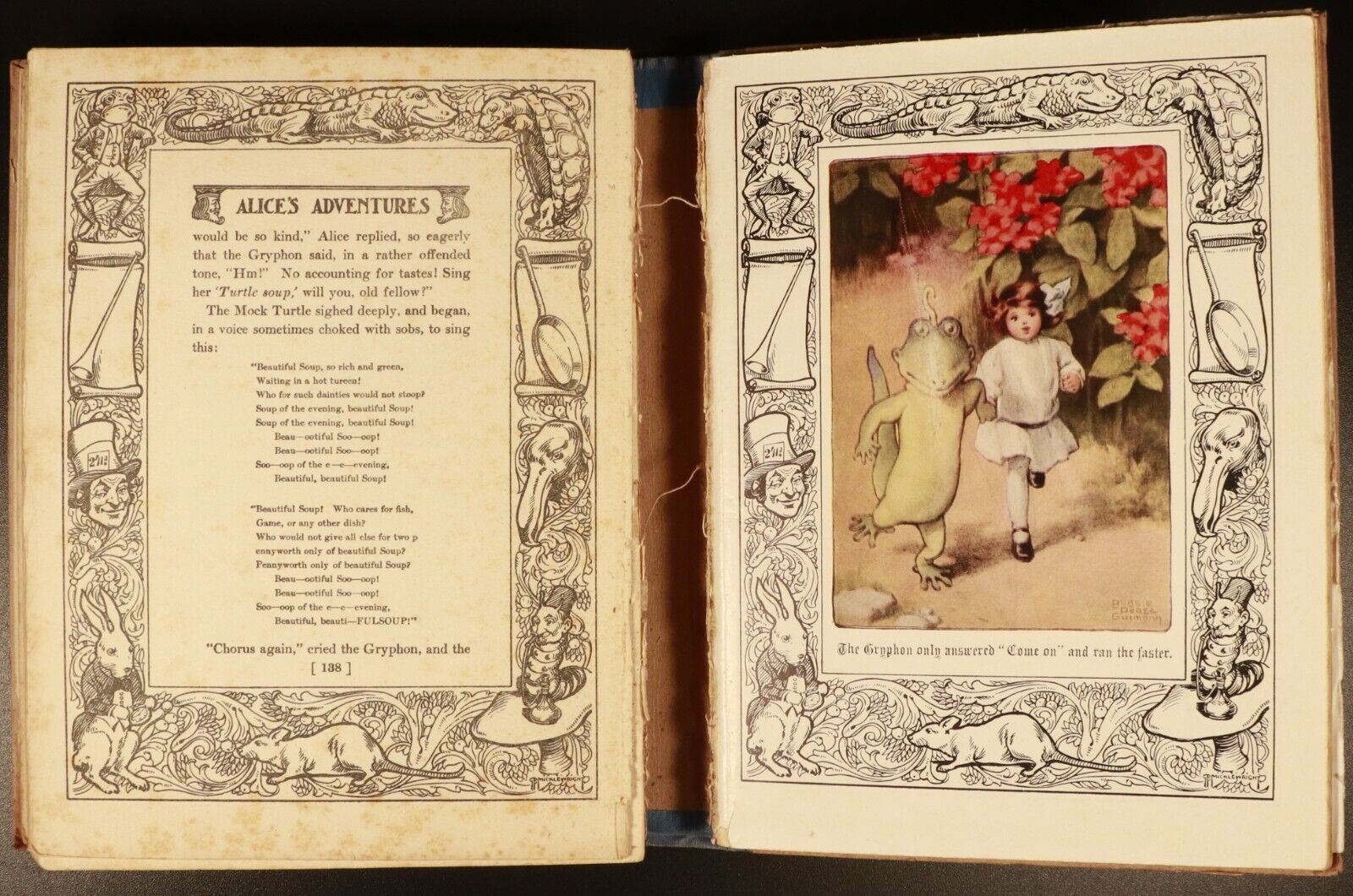 c1930 Alice's Adventures In Wonderland Antique Children's Book Bessie Pease Ed.