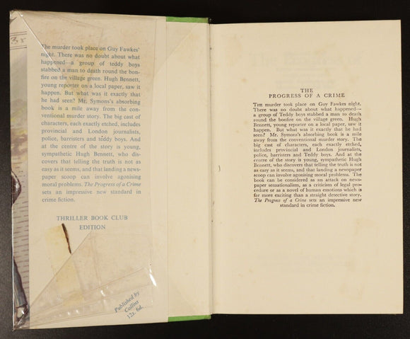 1961 The Progress Of A Crime by Julian Symons Vintage Crime Fiction Book