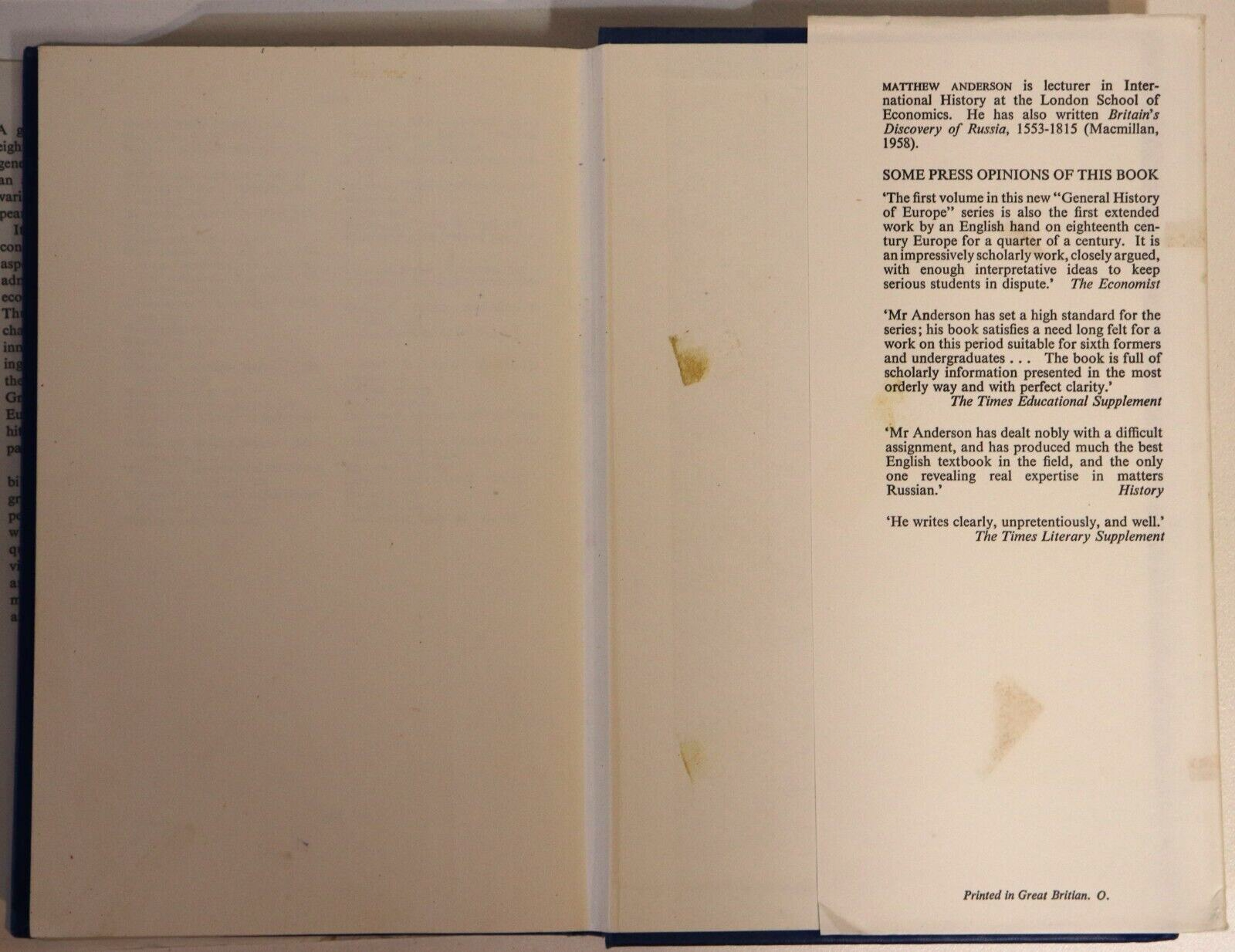 1968 Europe In The Eighteenth Century Vintage British History Book