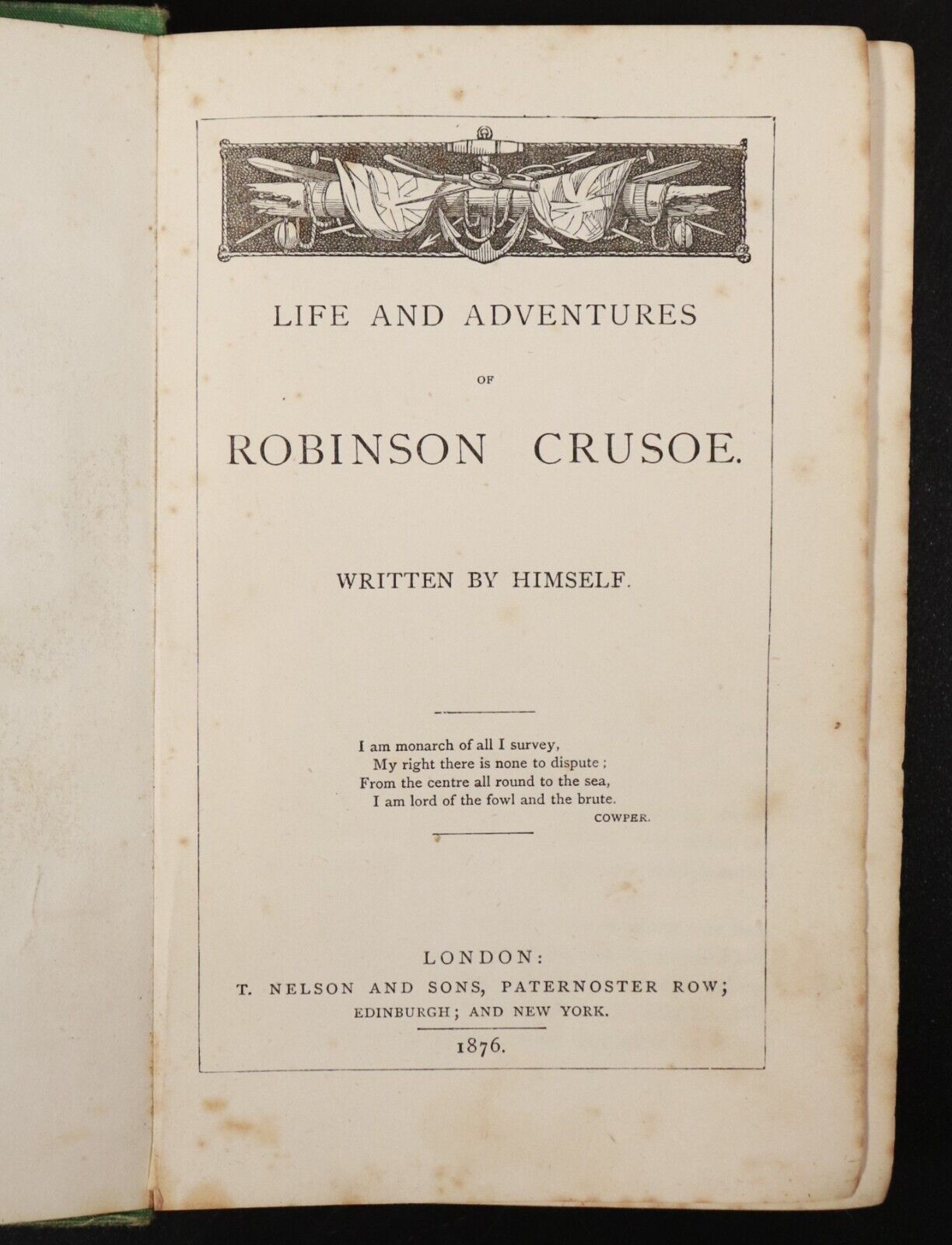 1876 Life & Adventures Of Robinson Crusoe by Daniel Defoe Antique Fiction Book