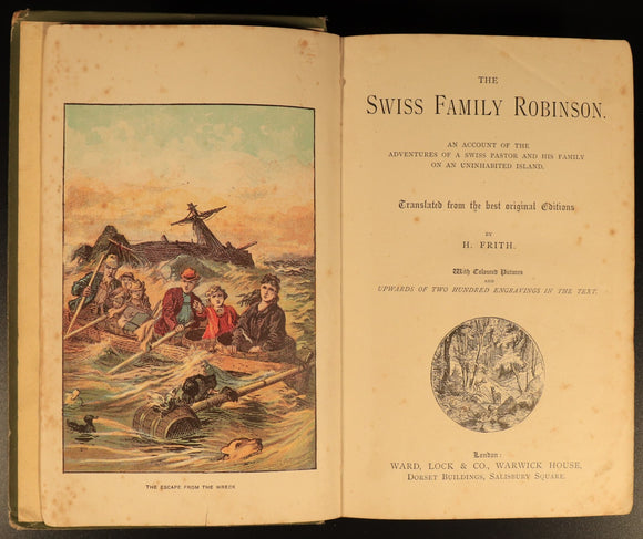 c1898 Swiss Family Robinson by H. Frith Antique Illustrated Fiction Book