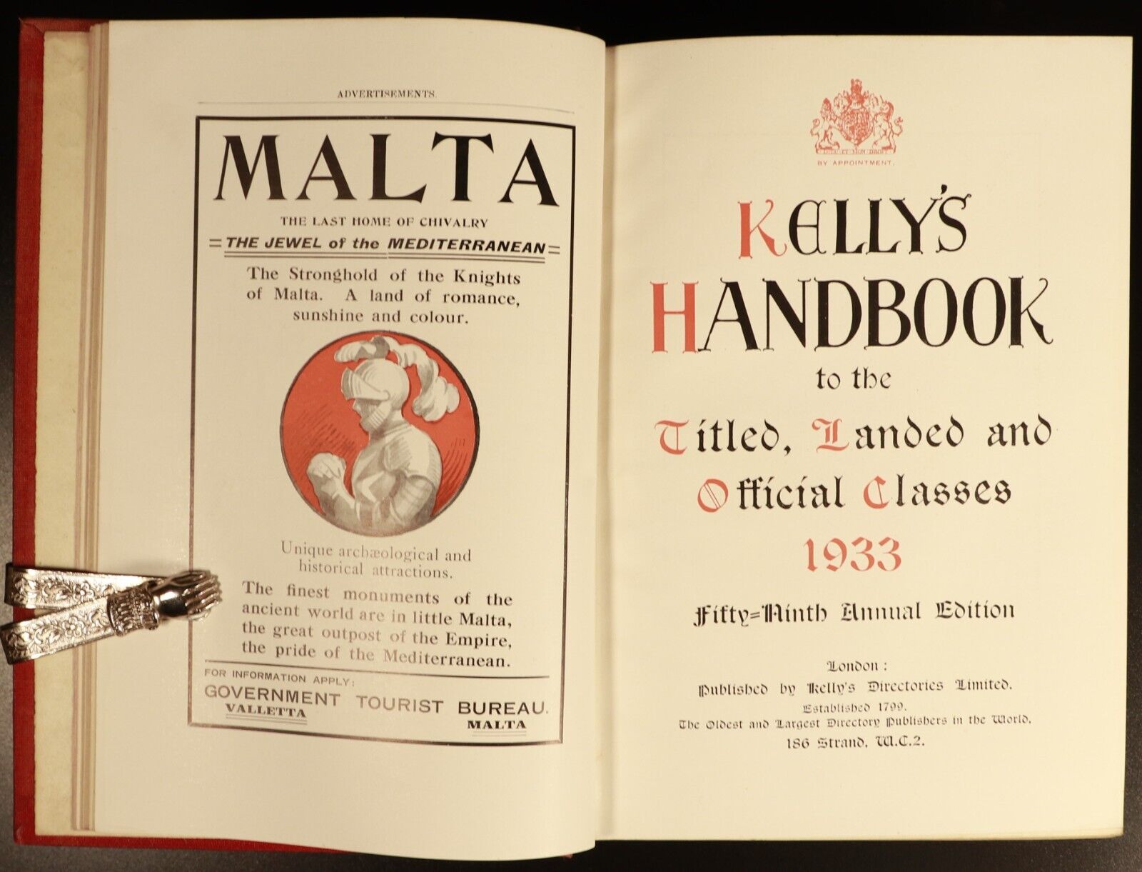 1933 Kellys Handbook Titled Landed Official Classes Antique British History Book