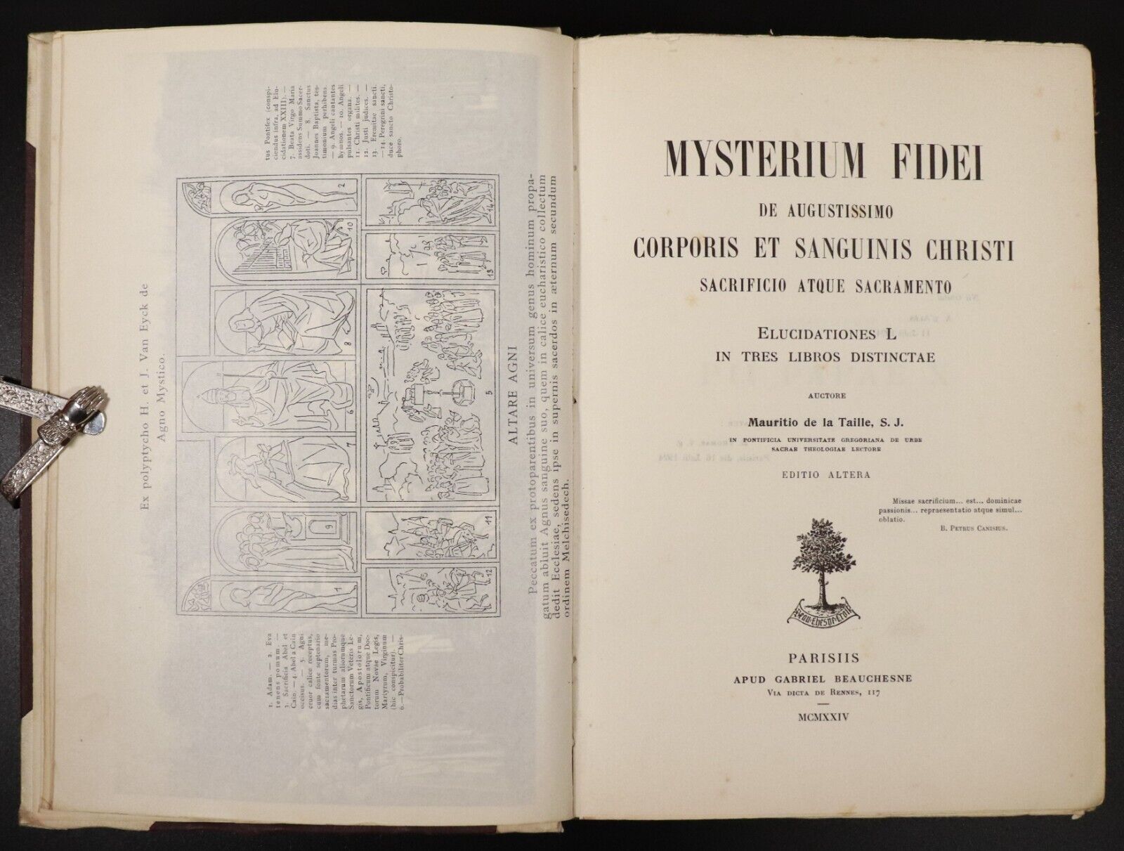 1924 Mysterium Fidei by M. de la Taille Latin Theology Book Vellum Binding