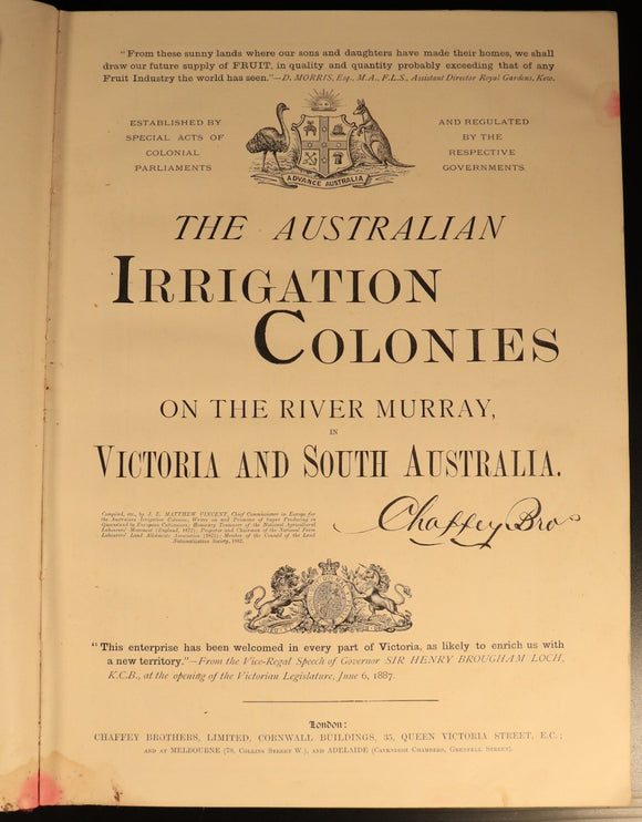 1887 The Australian Irrigation Colonies Antiquarian Australian History Book