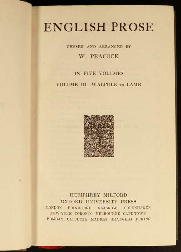 1921 3vol English Prose by W. Peacock Antique British Literature Books Milton