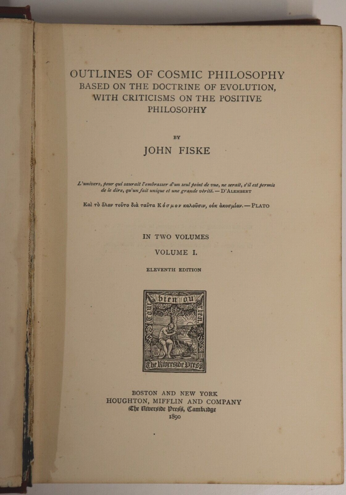 1890 2vol Outlines Of Cosmic Philosophy by J. Fiske Antique Philosophy Book Set - 0