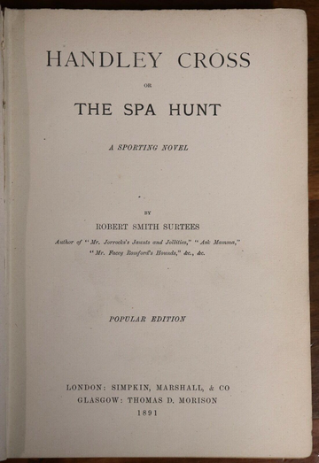 1891 Handley Cross A Sporting Novel by Robert S Surtees Antique Fiction Book - 0