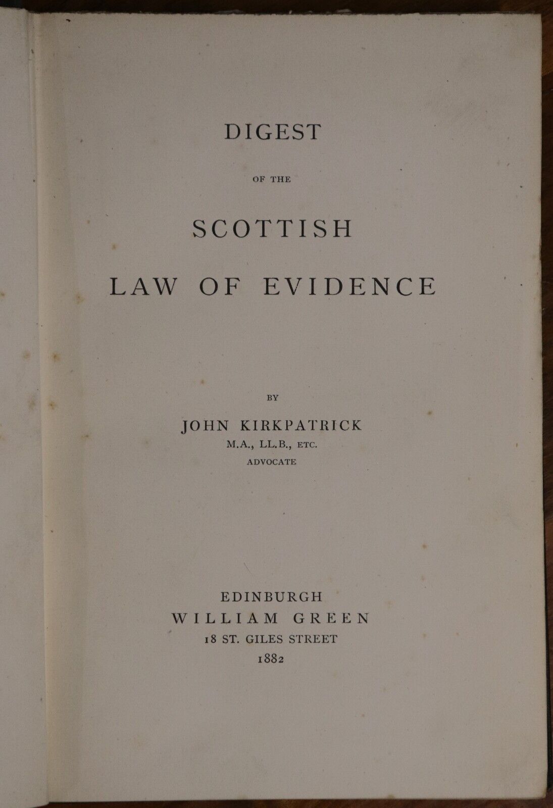 1882 Digest Of The Scottish Law Of Evidence Antique Scottish History Book 1st Ed - 0