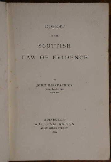 1882 Digest Of The Scottish Law Of Evidence Antique Scottish History Book 1st Ed - 0