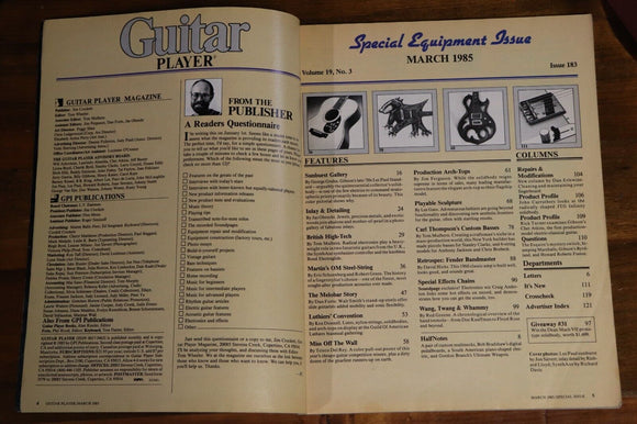 1985 March Guitar Player Vintage Magazine Gibson Les Paul 59 Burst