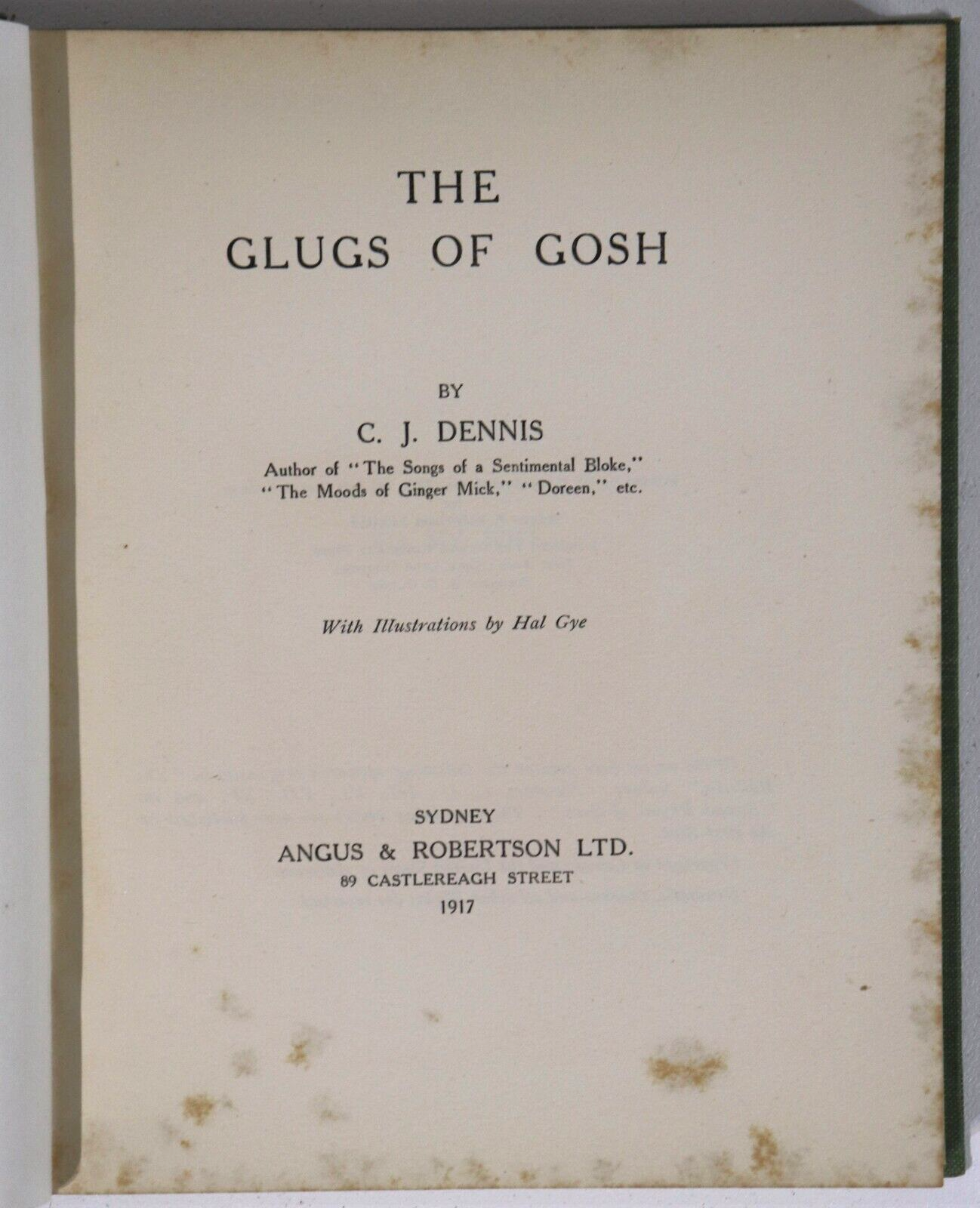 1917 The Glugs Of Gosh by CJ Dennis 1st Edition Australian Literature Book