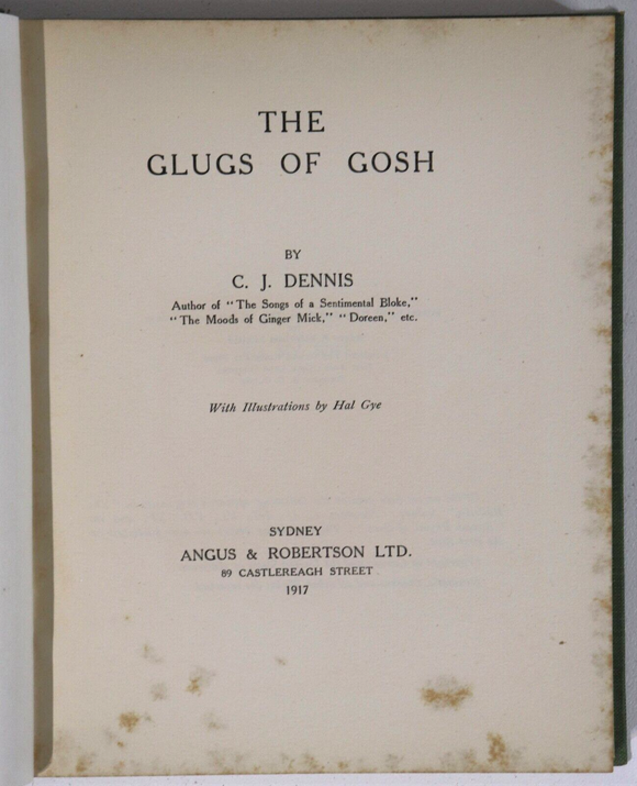 1917 The Glugs Of Gosh by CJ Dennis 1st Edition Australian Literature Book