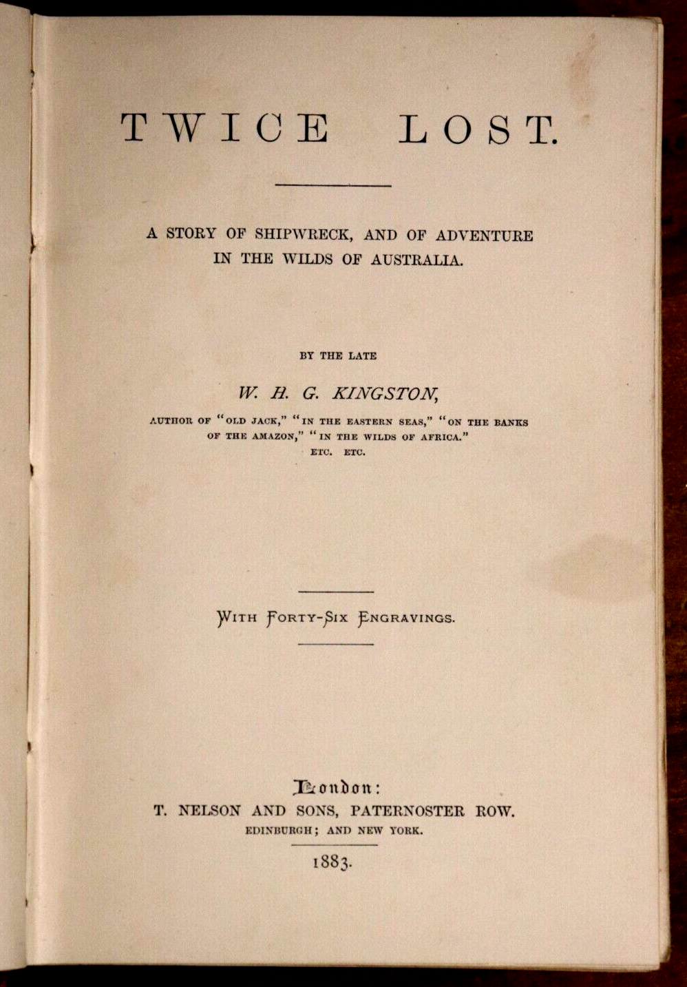 1883 Twice Lost by W.H.G. Kingston Antiquarian Australian History Fiction Book