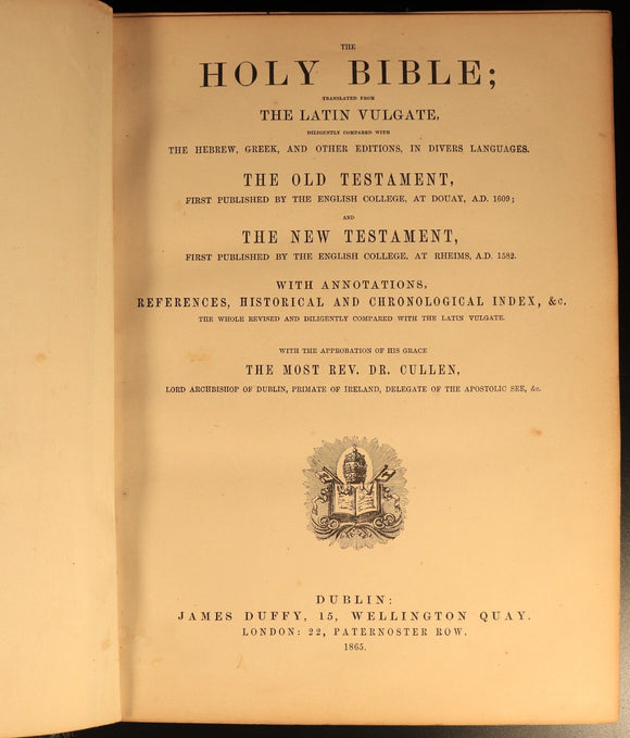 1865 The Pictorial Catholic Bible by Rev Dr Cullen Antiquarian Leather Bible