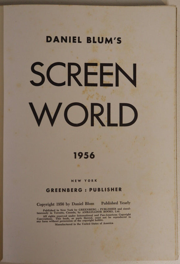 1956 Daniel Blum's Screen World Vintage Film & Cinema History Book