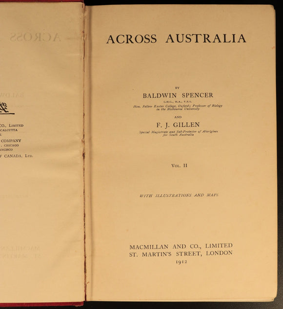 1912 Across Australia by B Spencer & FJ Gillen Antique Australian History Books