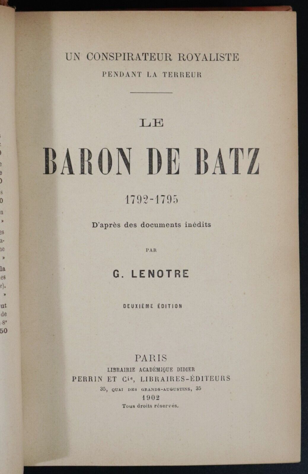 1902 Un Conspirateur Royaliste Baron de Batz Antique French Book Fine Binding