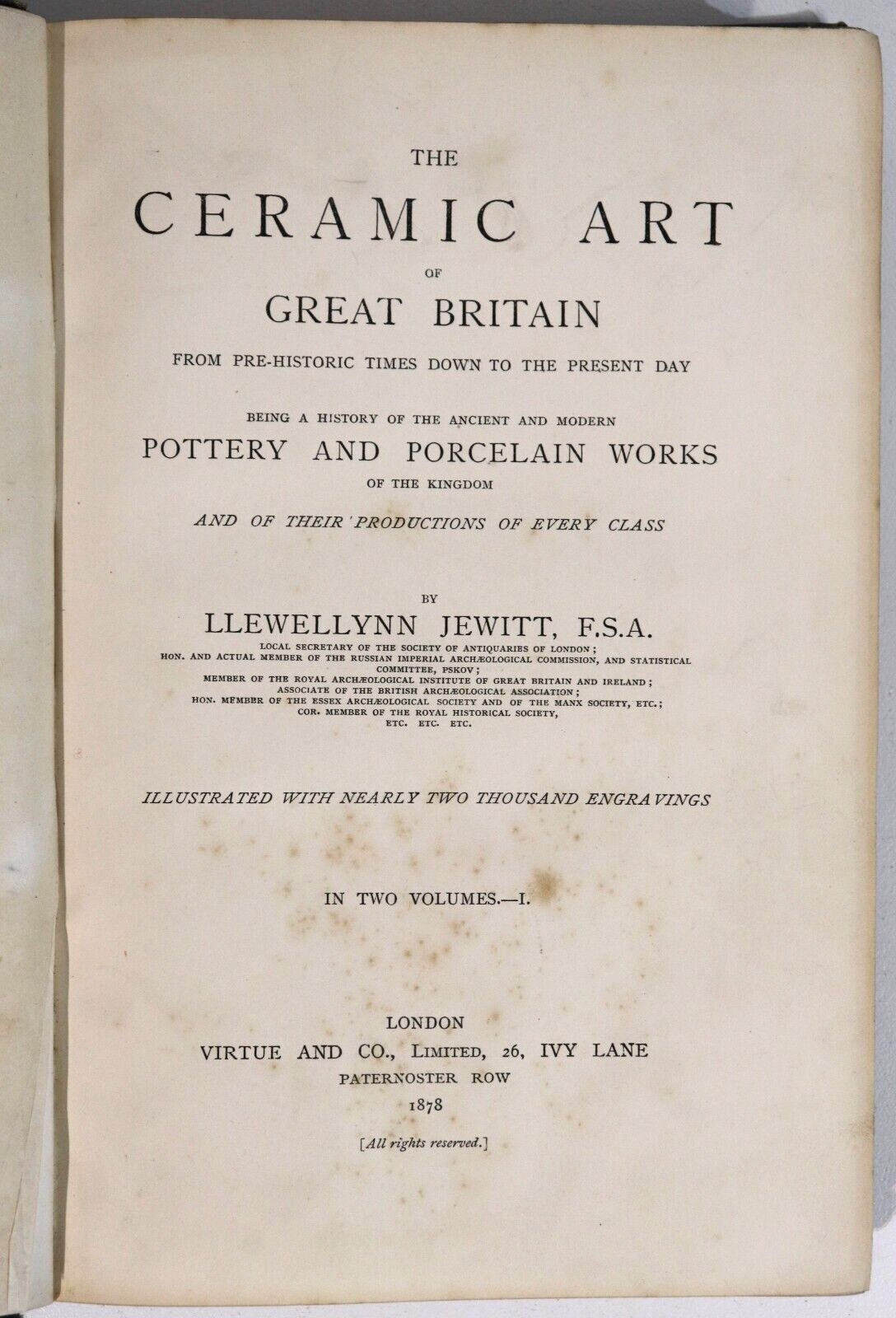 1878 2vol The Ceramic Art Of Great Britain Antique & Collectible Reference Books