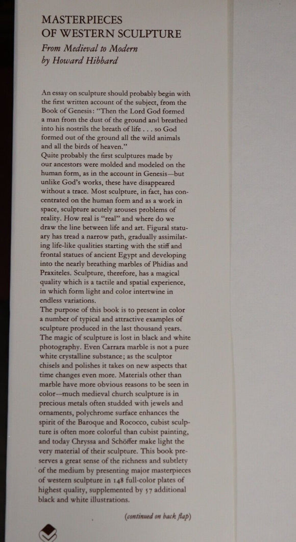 c1977 Masterpieces Of Western Sculpture Art Reference & History Book