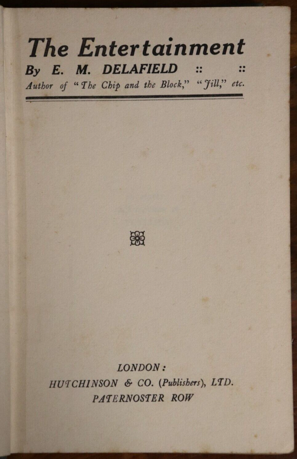 c1927 The Entertainment by EM Delafield Antique British Literature Fiction Book