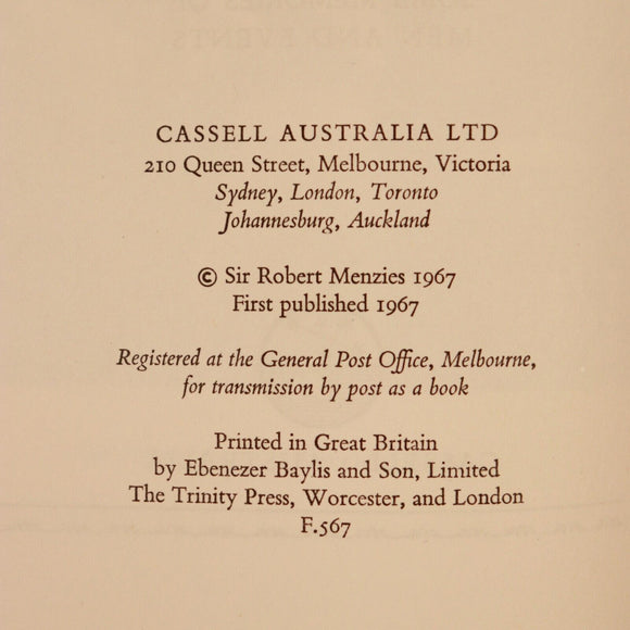 1967 Afternoon Light by Robert Gordon Menzies Australian History Book 1st Ed.