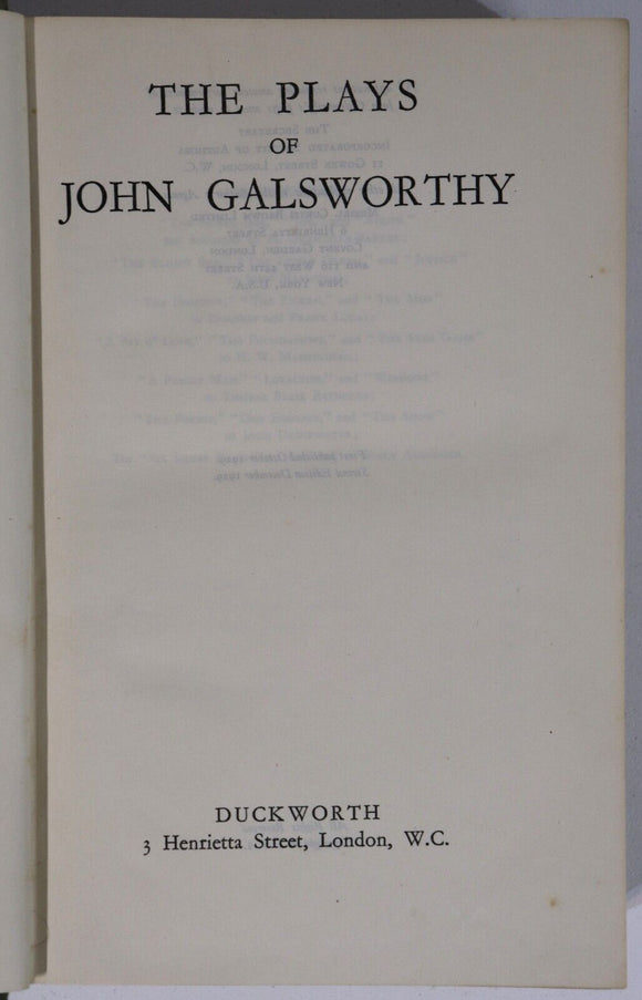 1929 The Plays Of John Galsworthy Antique British Theatre & Literature Book
