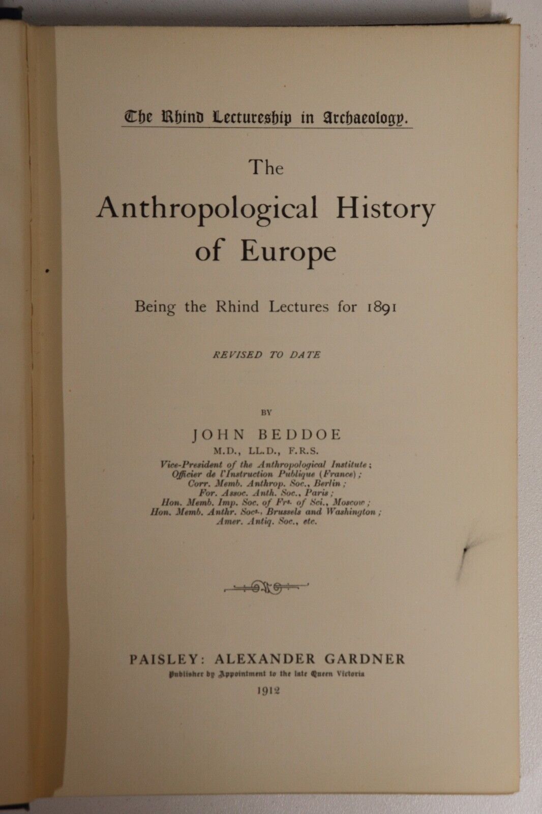 1912 The Anthropological History Of Europe Antique Science History Book - 0