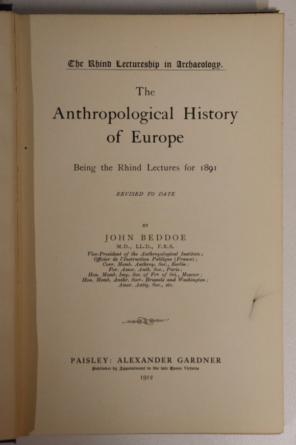 1912 The Anthropological History Of Europe Antique Science History Book