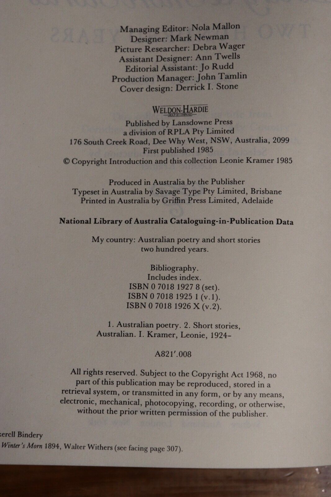 1985 2vol My Country: Australian Poetry & Short Stories Literature Book Set