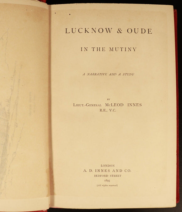 1895 Lucknow & Oude In The Mutiny by M. Innes Antique British Military Book Maps