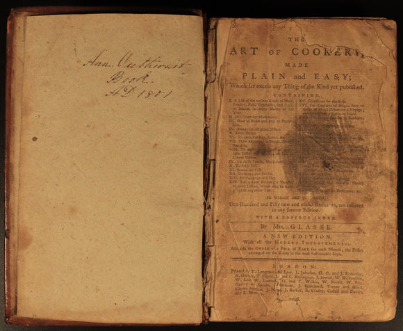 1796 The Art Of Cookery by Mrs Glasse Antiquarian British Cook Book + Recipes