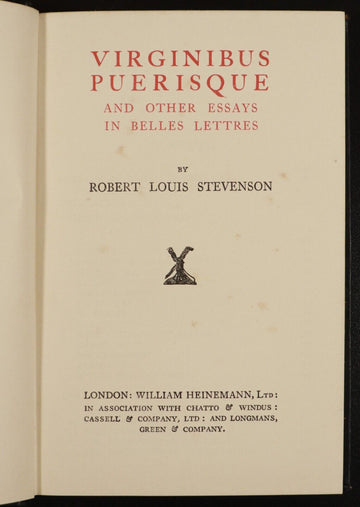 1925 Virginibus Puerisque Robert Louis Stevenson Antique Scottish Fiction Book - 0
