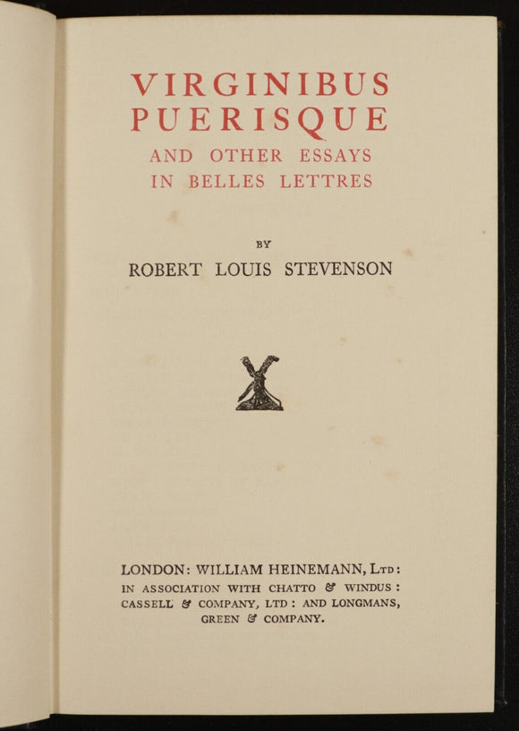 1925 Virginibus Puerisque Robert Louis Stevenson Antique Scottish Fiction Book