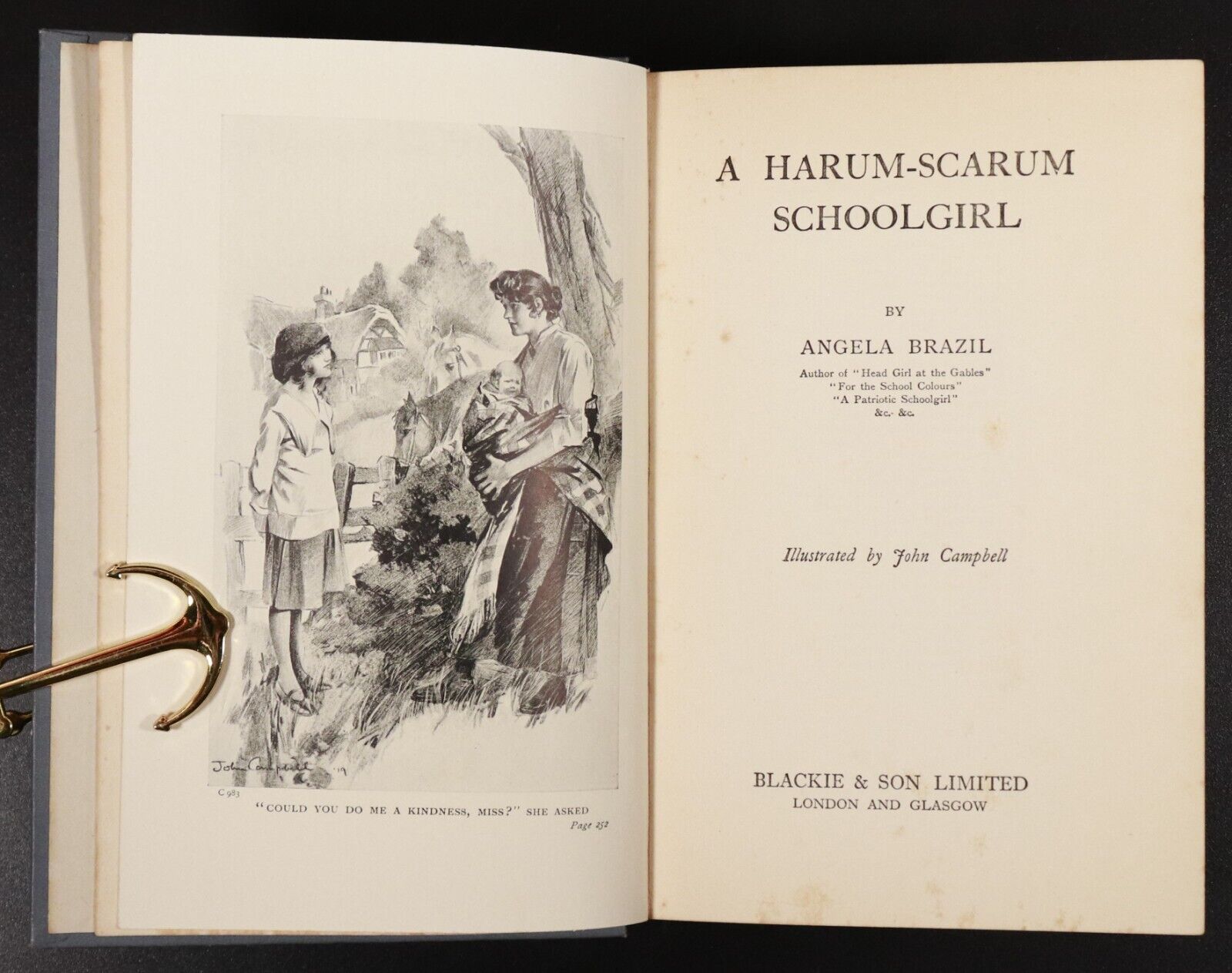 c1919 A Harum-Scarum Schoolgirl by Angela Brazil Antique Fiction Book J Campbell