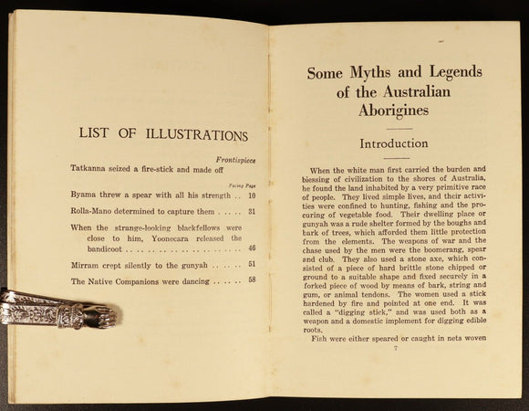 c1928 Myths & Legends of Australian Aborigines Illustrated History Book 1st Ed