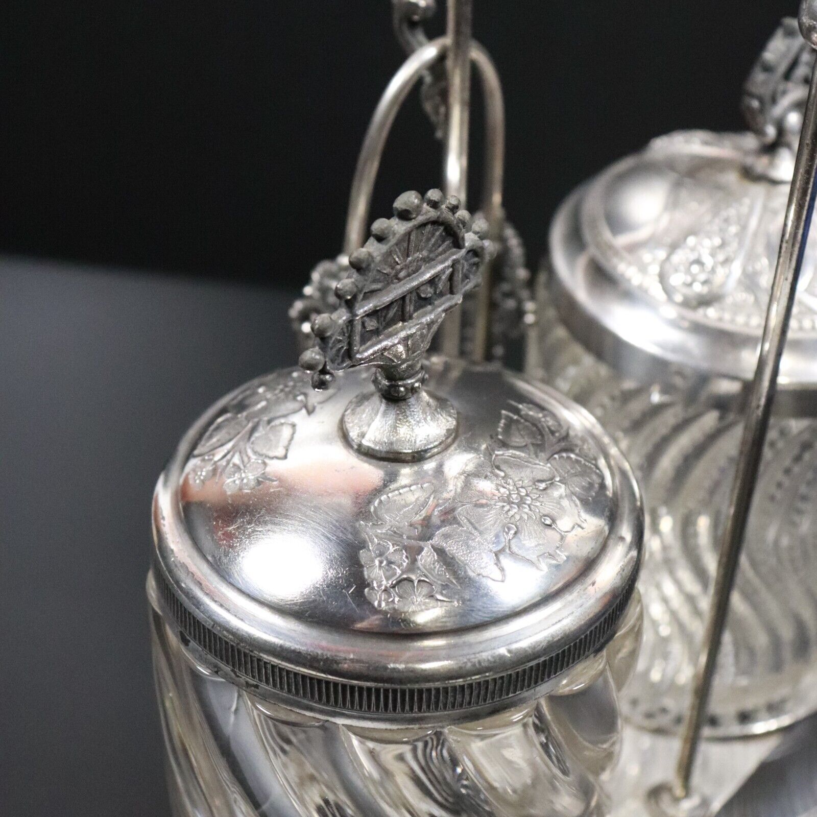 Rogers Smith & Co Victorian Antique Glass & Pewter Pickle Serving Jars c1895 USA