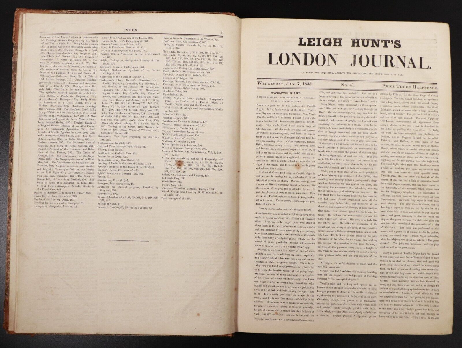 1835 Leigh Hunt's London Journal & The Printing Machine Antiquarian British Book