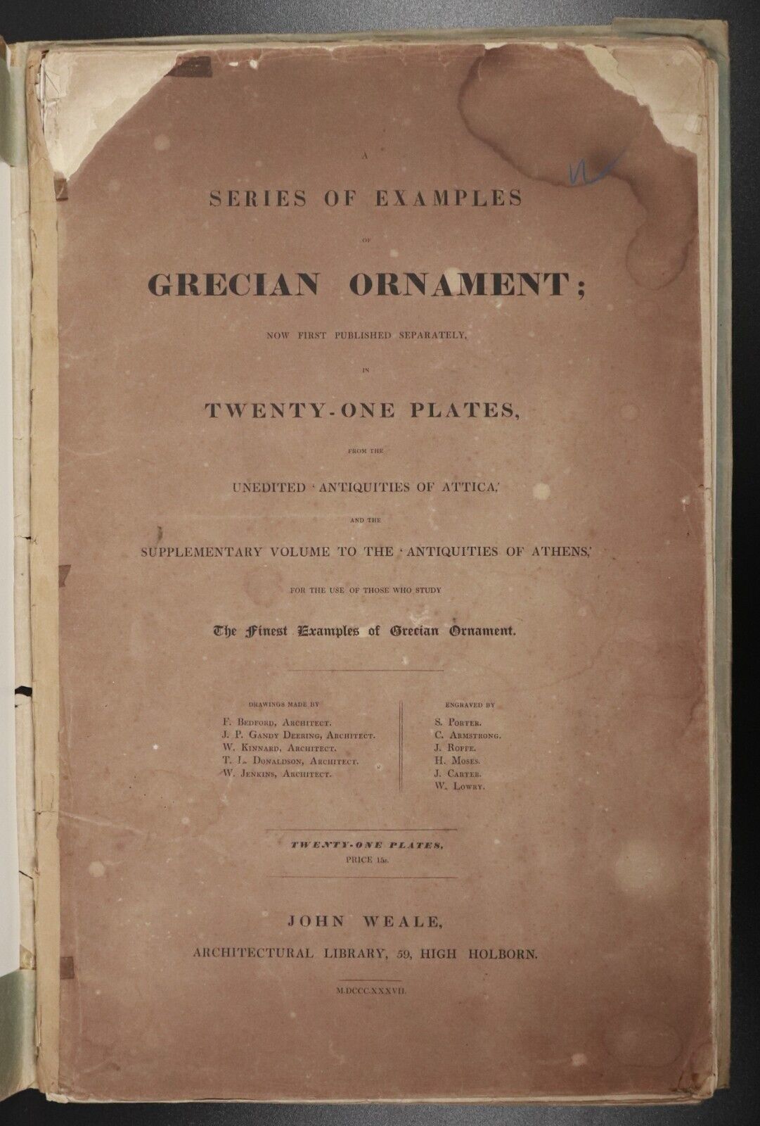 1837 Series Of Examples Of Grecian Ornament Antiquarian Architecture Book Plates