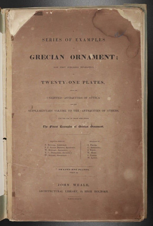 1837 Series Of Examples Of Grecian Ornament Antiquarian Architecture Book Plates
