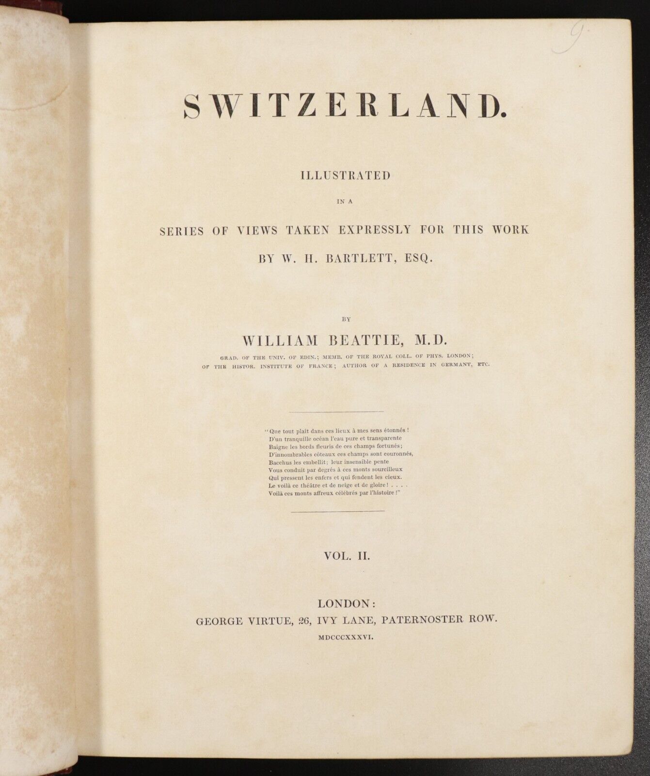 1836 2vol Switzerland Illustrated by Beattie & Bartlett Antiquarian Plate Book