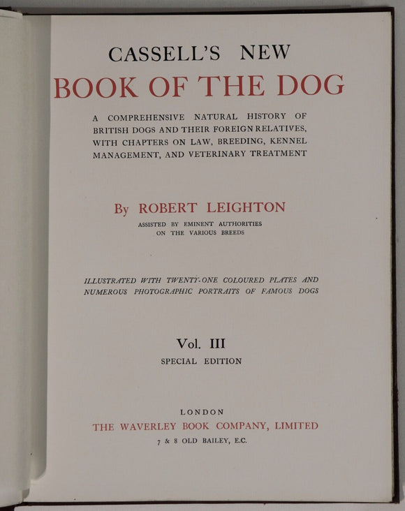 c1912 Cassell's New Book Of The Dog Antique British Dog Reference Books
