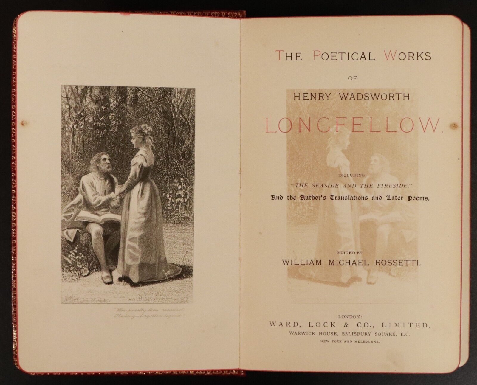 c1900 The Poetical Works Of Henry Longfellow Edited Rosetti Antique Poetry Book